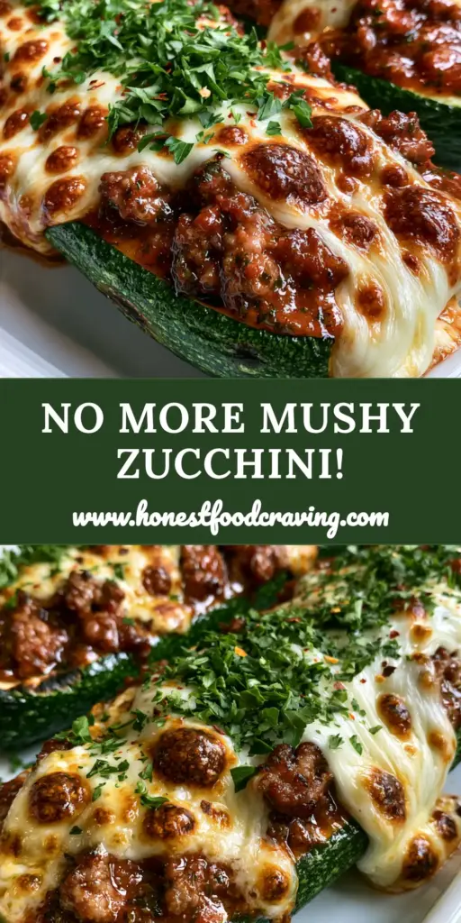 A top-down view of a stuffed zucchini recipe featuring golden bubbly mozzarella and fresh parsley on a white platter.