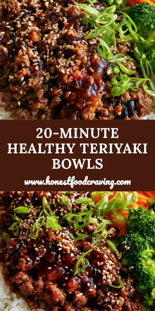 Teriyaki Bowl with Glossy Seared Beef and Crisp-Tender Vegetables 4 A charcoal grey bowl containing glossy teriyaki ground beef, steamed broccoli, matchstick carrots, and jasmine rice. (Teriyaki Bowl)