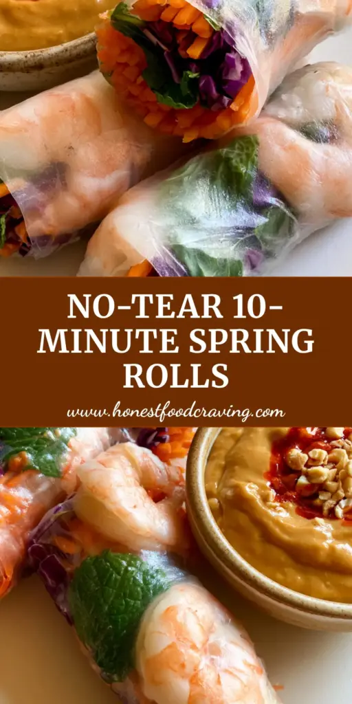 A stack of three fresh Vietnamese rice paper rolls showing shrimp and purple cabbage with peanut sauce. (Vietnamese Rice Paper Rolls Recipe)