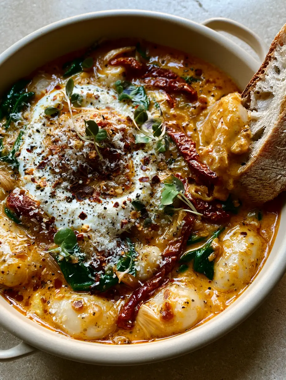 Tuscan Marry Me Butter Beans with Sun-Dried Tomatoes and Spinach 3 Luxury one-pan meal featuring plump white butter beans in a golden cream sauce. (tuscan marry me butter beans)