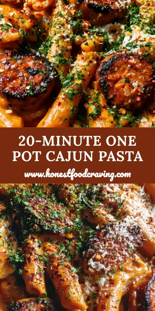 A close-up shot of a black skillet filled with creamy cajun pasta, seared sausage, and fresh parsley garnish.