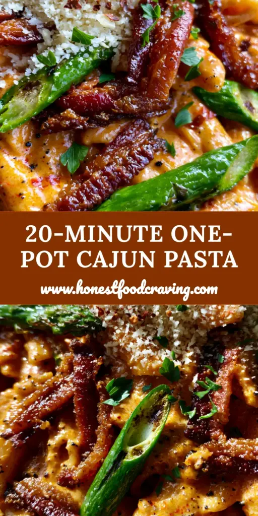 Bacon Asparagus Cajun Pasta with a Creamy Sunset-Orange Sauce 3 A close-up vertical shot of bacon asparagus cajun pasta in a matte black bowl with vibrant orange sauce and crispy mahogany bacon lardons.
