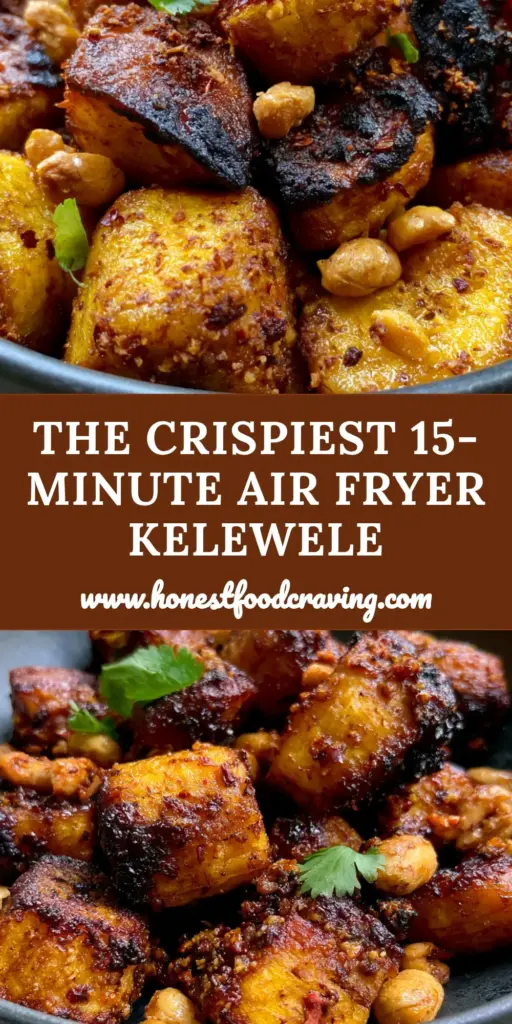 Kelewele: The Ultimate Guide to Ghana’s Spicy Caramelized Plantains 3 A rustic charcoal bowl filled with Kelewele, featuring caramelized plantain cubes, roasted peanuts, and fresh cilantro garnish.
