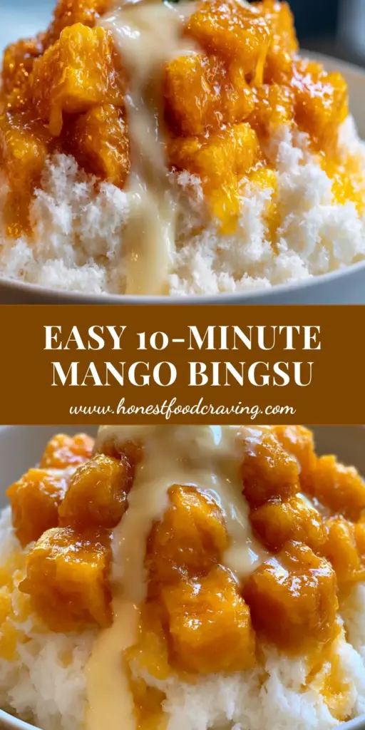 Mango Bingsu: The Ultimate Guide to Fluffy Korean Shaved Milk Ice 4 A tall mountain of snowy white milk ice topped with glistening orange honey mango cubes and a thick condensed milk drizzle. (mango bingsu)
