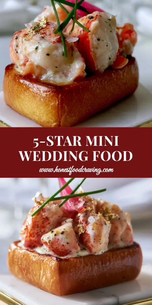 Mini Wedding Menu: Luxury Lobster Brioche Bites with Gold Leaf 4 A luxurious mini wedding menu lobster roll bite with gold leaf and watermelon radish on a white marble coaster.