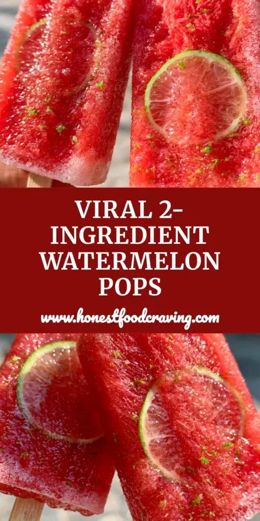 Watermelon Popsicles with Fresh Lime and Zest 4 Two vibrant red watermelon popsicles with lime zest and embedded lime wheels held over a sun-drenched table. (watermelon popsicles)