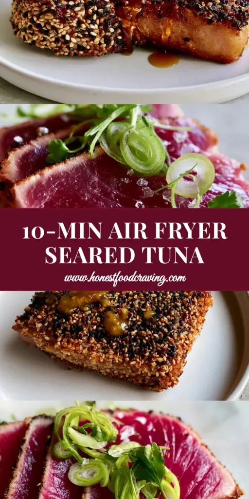 Tuna Steaks with a Toasted Sesame Crust and Glossy Ginger-Soy Glaze 4 A premium seared Ahi Tuna Steak with a black and white sesame crust, drizzled with ginger-soy glaze and garnished with scallions. (Tuna Steaks)