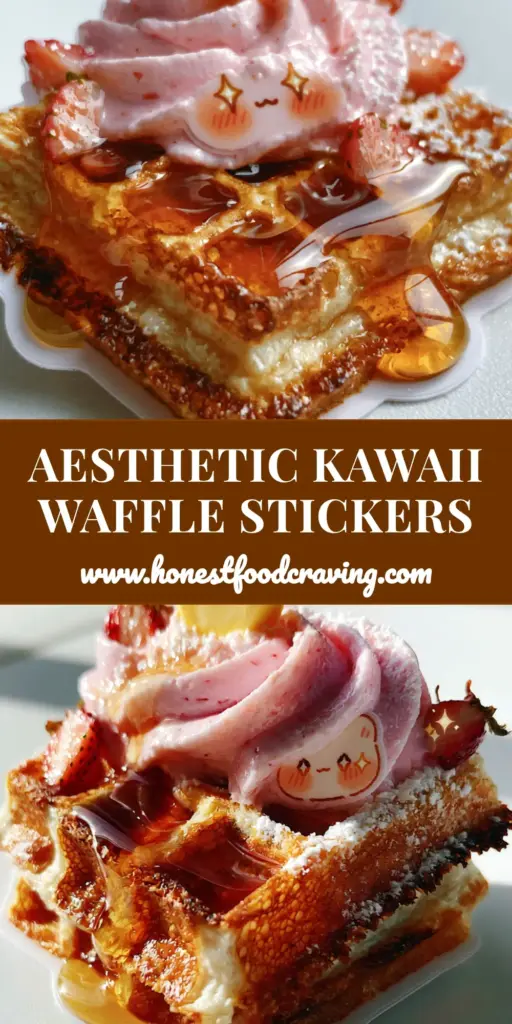 Kawaii Waffles Clipart: How to Create the Ultimate Crispy Belgian Breakfast 4 A thick golden-brown Belgian waffle sticker with pink strawberry whipped cream, a heart butter pat, and maple syrup pool. (kawaii waffles clipart)