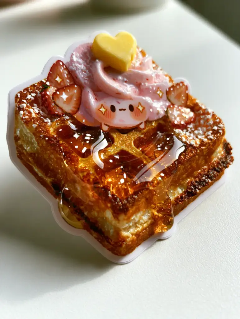 Kawaii Waffles Clipart: How to Create the Ultimate Crispy Belgian Breakfast 2 Smartphone photo of a die-cut sticker depicting a kawaii waffle with blushing cheeks and sparkling eyes. (kawaii waffles clipart)