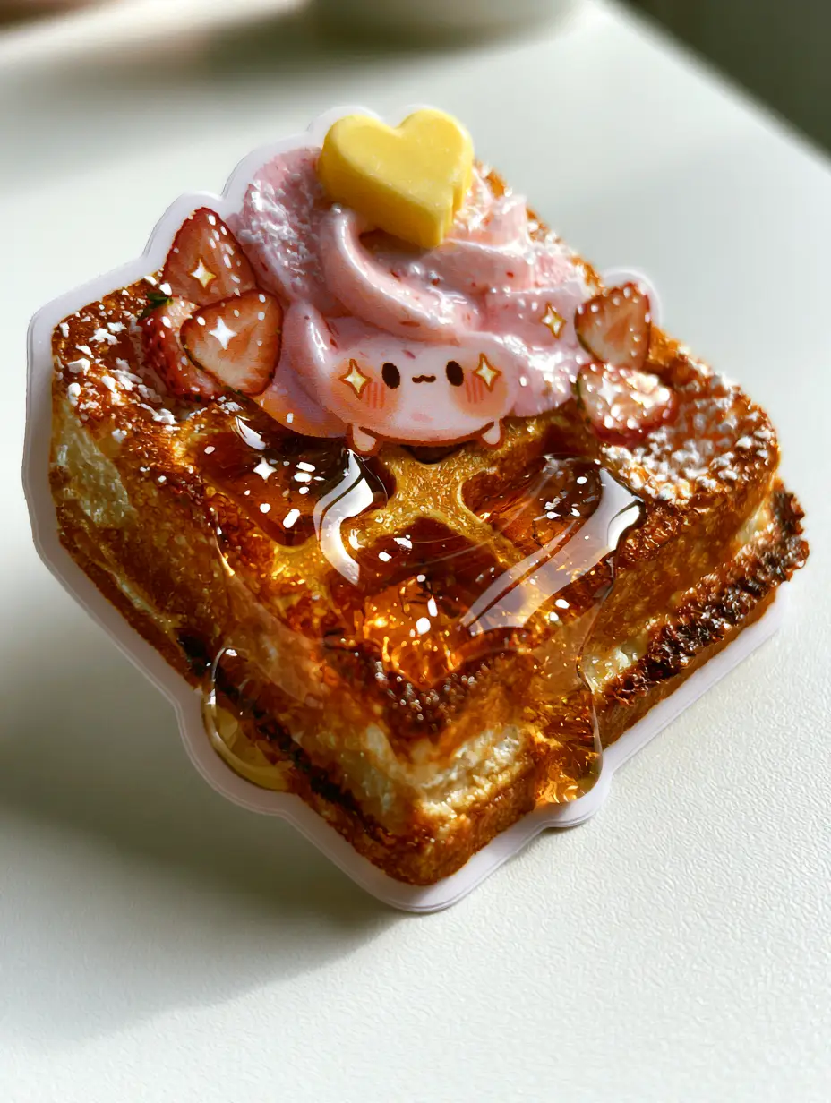 Kawaii Waffles Clipart: How to Create the Ultimate Crispy Belgian Breakfast 3 Smartphone photo of a die-cut sticker depicting a kawaii waffle with blushing cheeks and sparkling eyes. (kawaii waffles clipart)