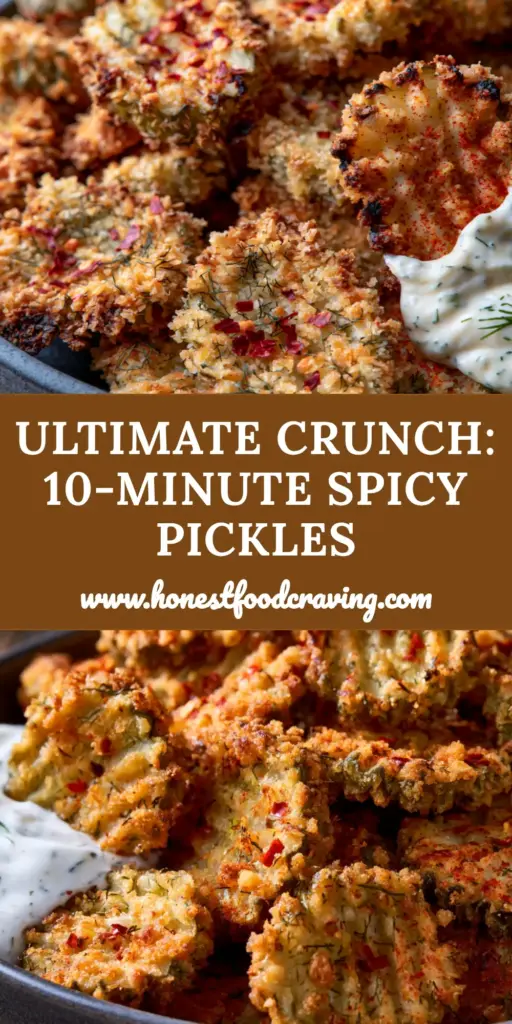 A pile of golden-brown spicy dill pickle chips with panko crust and red chili flakes in a matte charcoal bowl.