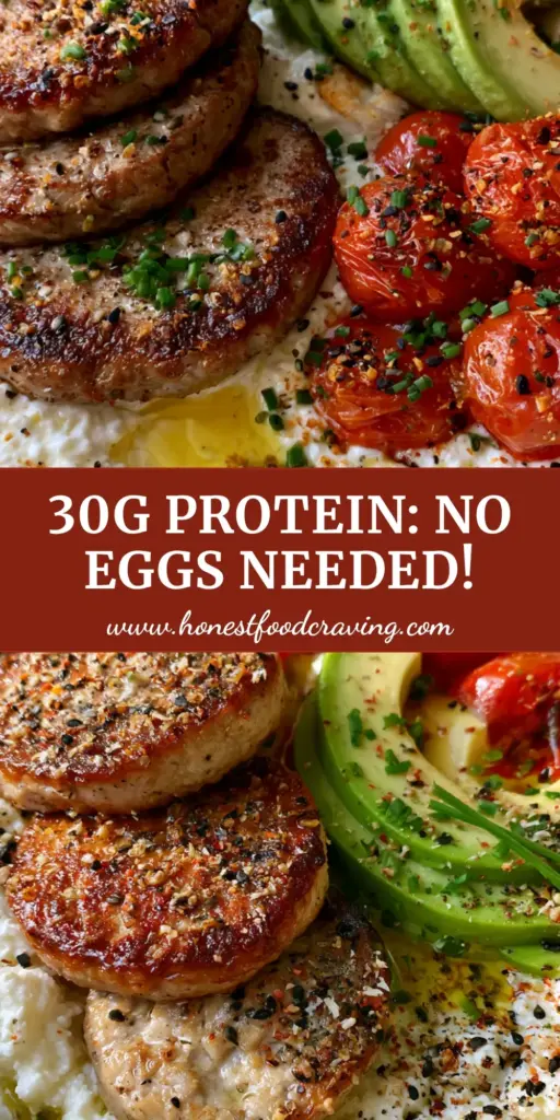 A savory breakfast bowl featuring whipped cottage cheese, seared turkey sausage, and blistered tomatoes. (High protein breakfast ideas)
