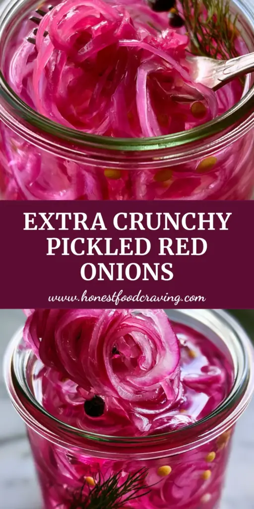 Pickling Recipes: The Ultimate Guide to Vibrant Quick Pickled Red Onions 4 A close-up of a Weck jar filled with glistening magenta pickled red onions, black peppercorns, and dill sprigs. (pickling recipes)