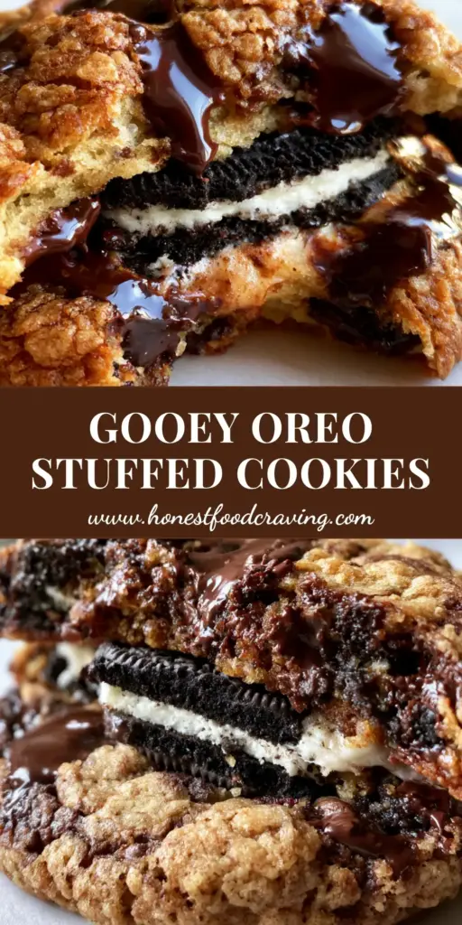 Oreo Stuffed Chocolate Chip Cookies: The Ultimate Bakery-Style Guide to Giant Gooey Perfection 4 A giant, thick Oreo stuffed chocolate chip cookie broken in half to reveal a melting cream center and dark chocolate pools.