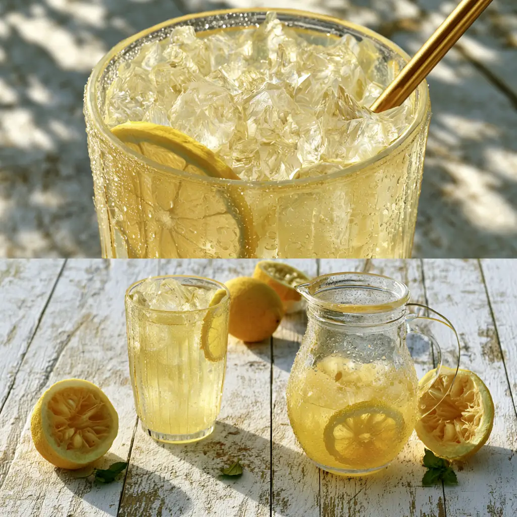 Classic Lemonade: The Ultimate Fresh-Squeezed Summer Refreshment 2 Macro shot of a crystal glass filled with pale golden Classic Lemonade and heavy condensation droplets.